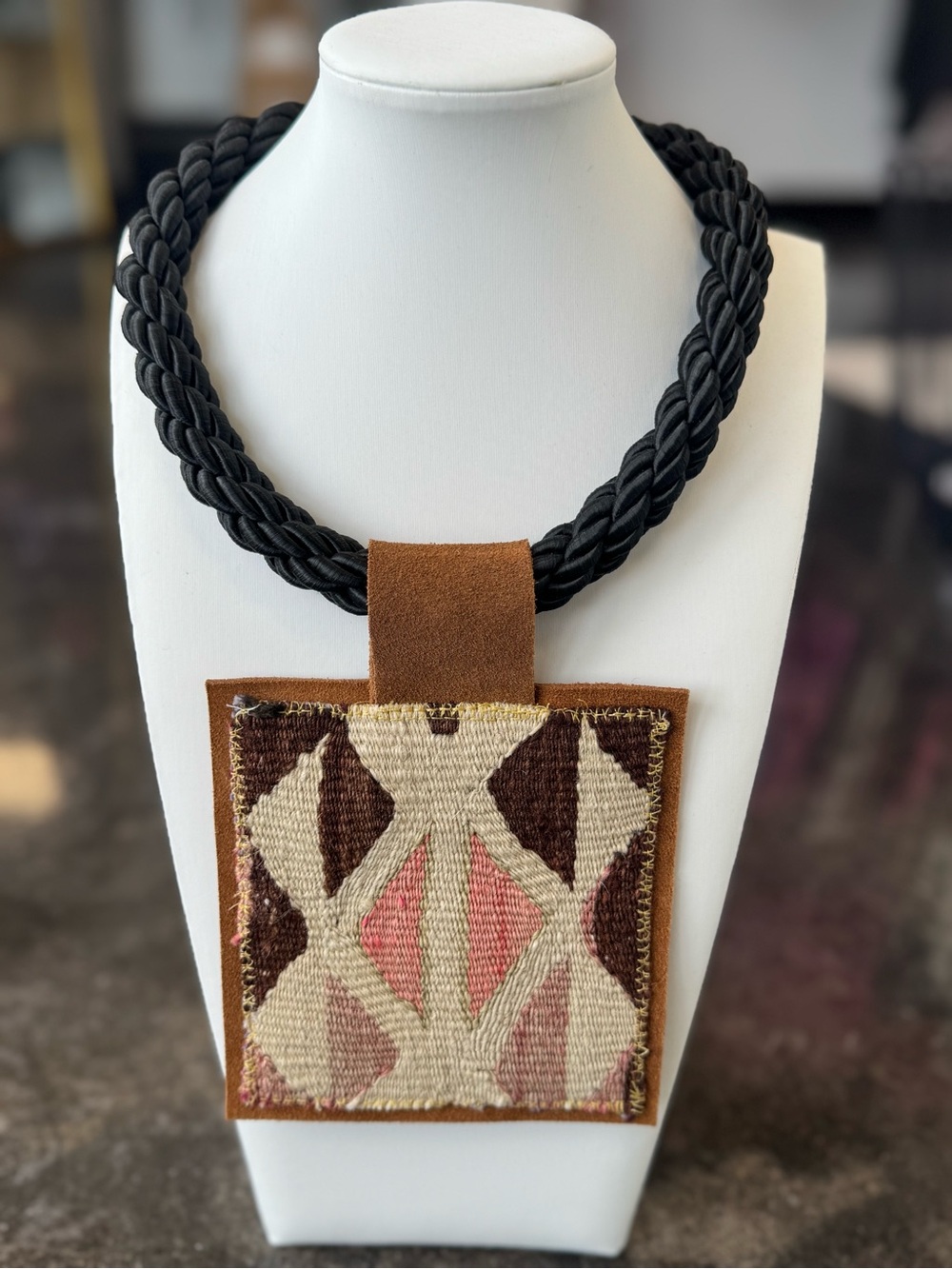 ORIJINAL DESIGN Pink & Brown Turkish Kelim Pendant Necklace
